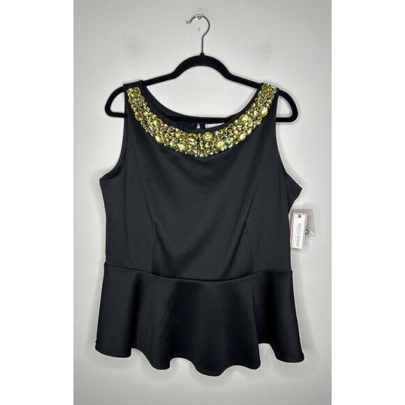 Bijou Bisou Black Yellow Gems Sleeveless Tank Top Formal Business Size XL NWT - Picture 1 of 11